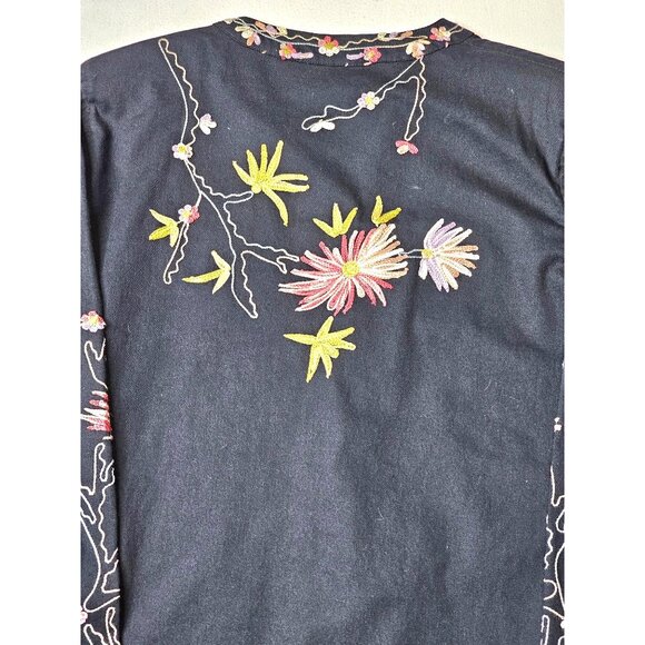 Ikon Women Large Embroidered Floral Black Jacket With Button Front Made In India - Picture 9 of 9